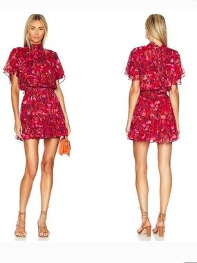 Misa Los Angeles Red & Pink Printed Mini Dress